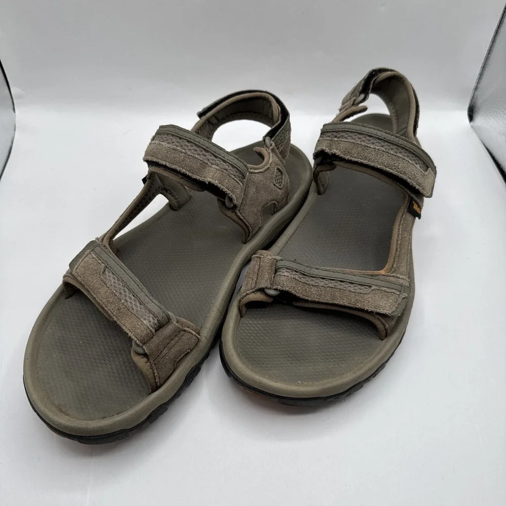 Teva Hudson Sandals Mens Sz 13 Suede Leather Green Gray 3 Adj  Straps Hiking‎